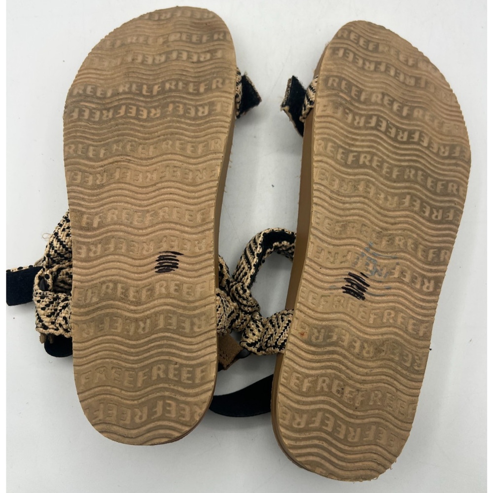 Reef Womens Size 10 Strappy Sandals Black Tan Woven Cork Footbed Adjustable - Picture 6 of 8